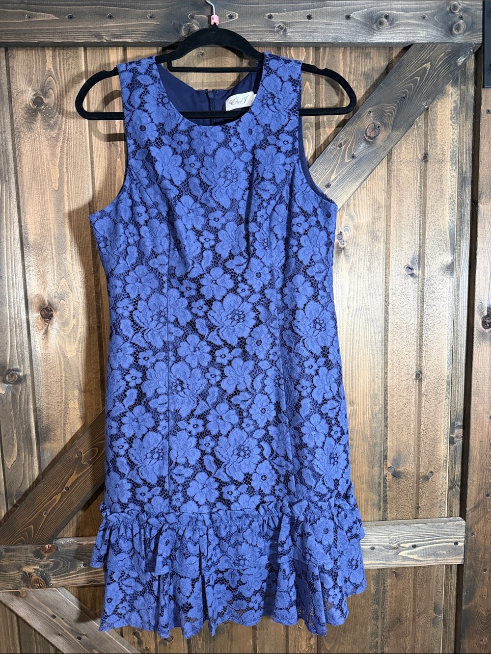 Eliza J Cobalt Blue Floral Lace Ruffle Hem Mini Dress